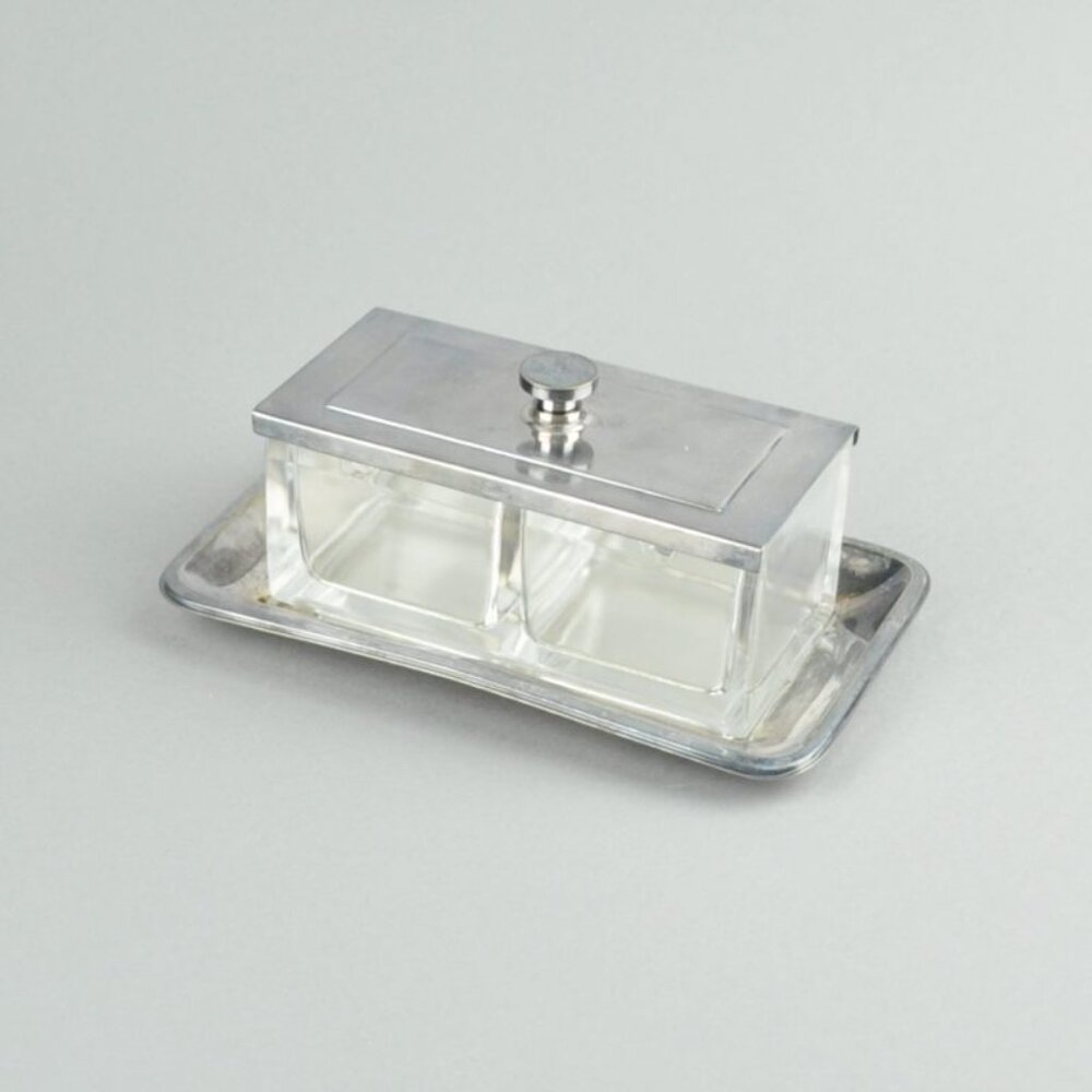 Wellner Drp Ang. Jam Jar - Glass - Alpacca Heavy Silver Plated  Vintage 4 pieces